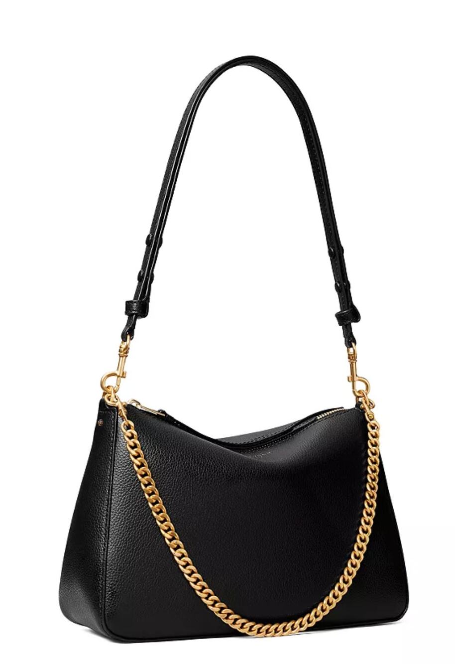 Tory Burch Perry Shoulder Bag Black Pebbled Leather Chain Crossbody